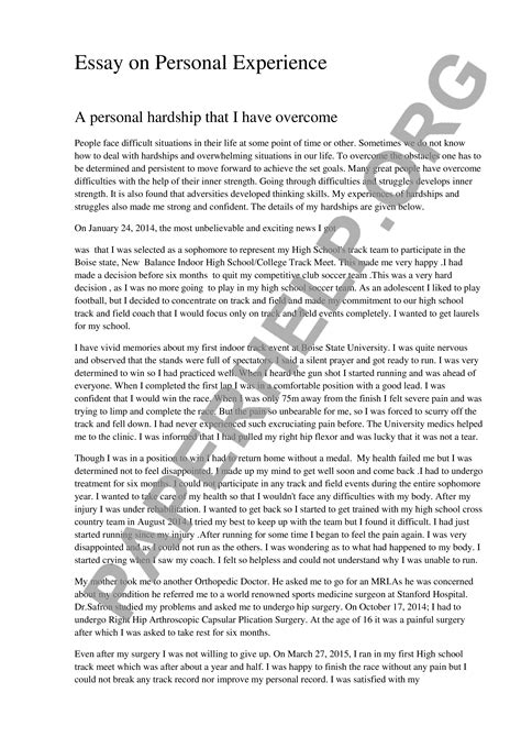 Personal Experience Essay Sample Templates At