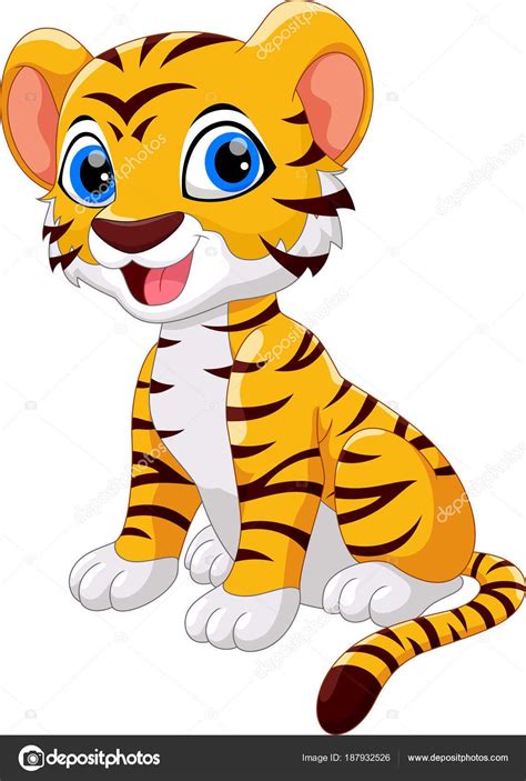 Cartoon Tiger Sitting On The Ground With Big Blue Eyes And Whiskers In