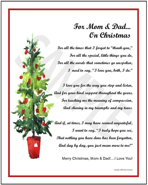 Poem For Mom Dad On Christmas Digital Dowload Christmas Verse For