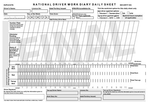 Printable Driver Daily Log Sheet Template