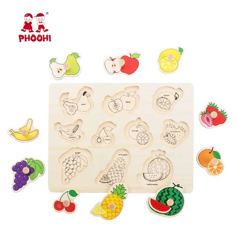 Children Educational Fruit Recognition Puzzle Board Wooden Peg Fruit