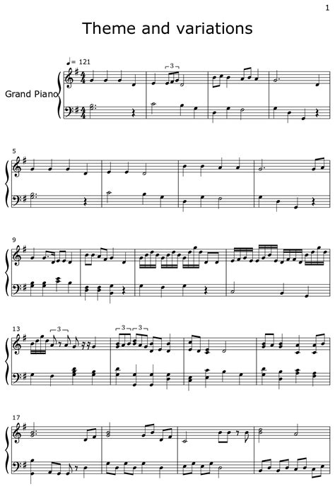 Theme And Variations Sheet Music For Piano