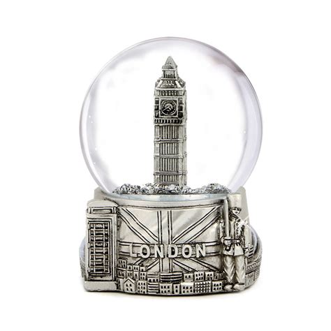 Silver London Snow Globe With Big Ben And Union Jack Flag 35 Inches