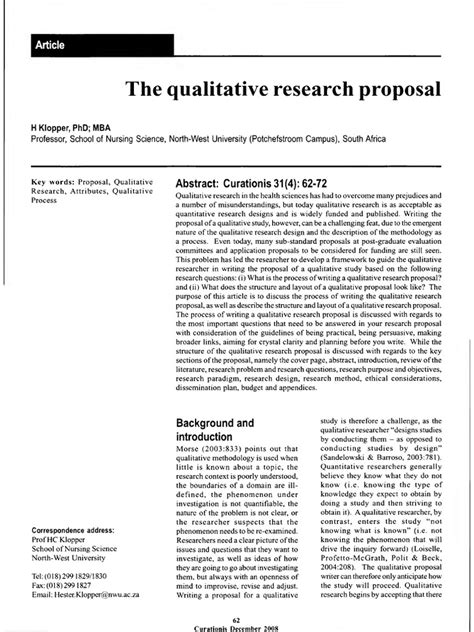 Controlling variables that interfere with the phenomenon being studied c. The Qualitative Research Proposal | Qualitative Research ...