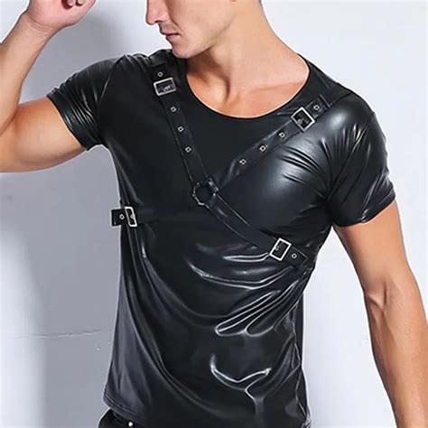 sexy erotic mens t shirt tshirts sexy men fashion tees tight shirts faux leather funny