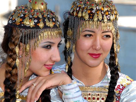 Turkmenistan National Dance Group Wear Traditional Costumes In