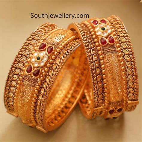 Antique Gold Broad Bangles Indian Jewellery Designs
