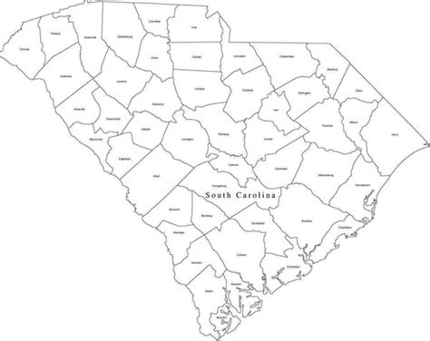 Black And White South Carolina Digital Map With Counties