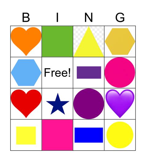 Shape And Color Bingo Card