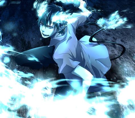 Okumura Rin Blue Black Scary Glow Rin Eerie Blue Flame Mad