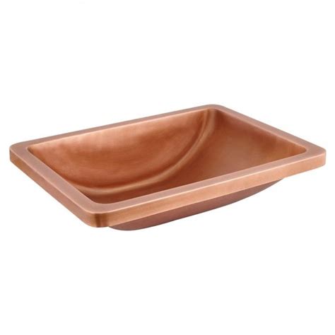 Semi Recessed Rectangular Copper Sink Smooth Antique Copper Patina