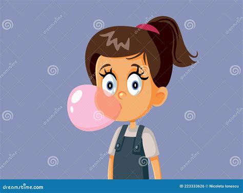 Little Girl Chewing Bubble Gum Vector Illustration Stock Illustration