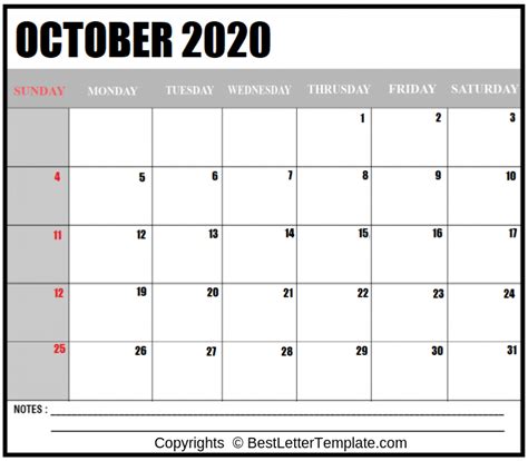 Free Printable October 2020 Calendar Template In Pdf Excel Word