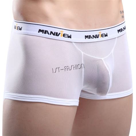 Sexy Mens Sheer Mesh Boxer Brief Underwear See Through Shorts Bikini Swimwear Ebay