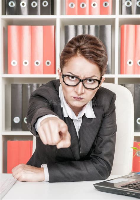 Angry Woman Boss Pointing Out Stock Image Image Of Glasses Caucasian