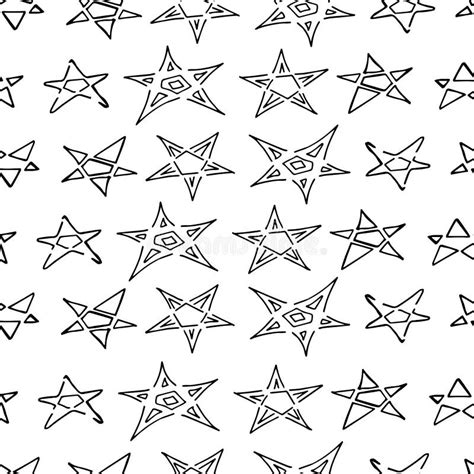 Hand Drawn Creative Vector Star Icons Seamless Pattern Isolated Stock