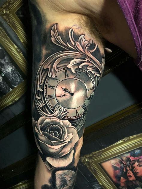 Clock Tattoo Sleeve Clock And Rose Tattoo Men Tattoos Arm Sleeve