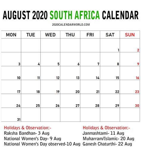April 2022 Calendar With Holidays South Africa Best Calendar Example