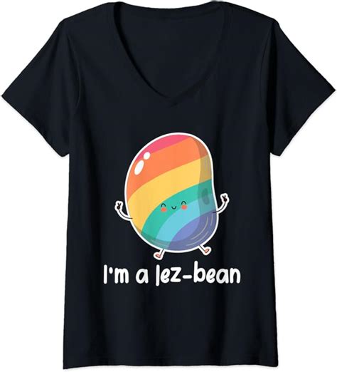 Womens Im A Lez Bean Rainbow Gay Lesbian Transgender Lgbtqa Beans V Neck T Shirt Uk