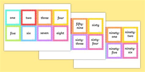 Number Words 1 100 Square Cards Teacher Made