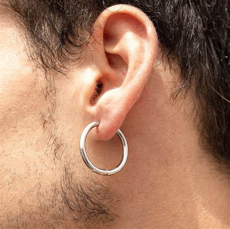 Mens Silver Hoop Earrings Hoop Earrings Men Large Mens Earrings 25mm