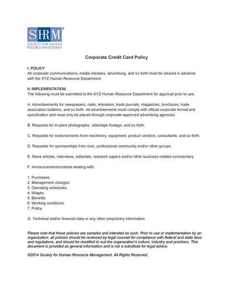 Corporate Credit Card Policy Alexander Street A Proquest For Company