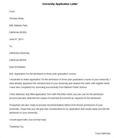 application letter sample  university