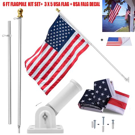 3x5 Ft American Flag And 6 Ft Flag Pole And Holder Polyester Us Flag With