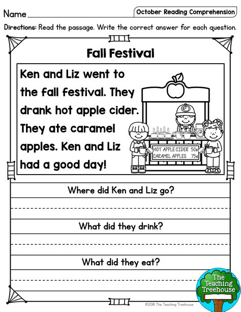 First Grade Fall Reading Comprehension Worksheets Thekidsworksheet