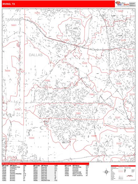 Irving Texas Zip Code Wall Map Red Line Style By Marketmaps