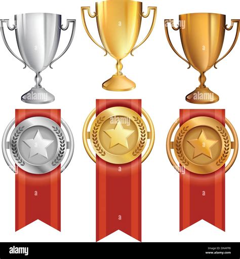 Vector Achievement Awards Set Of Trophy And Ribbon Medals Stock Vector