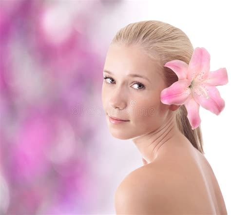 Beautiful Blonde Woman With Lily Flower Stock Image Image Of Portrait