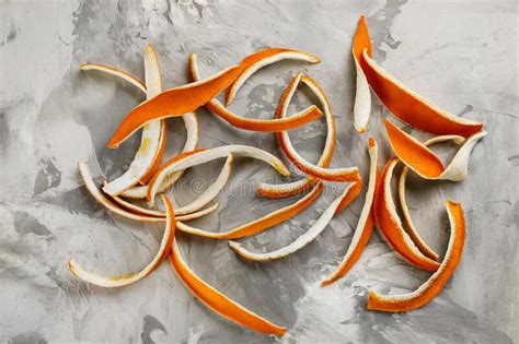 Dry Orange Peels On Light Grey Table Flat Lay Stock Photo Image Of