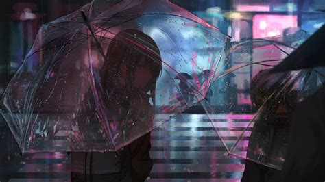 1920x1080 Anime Girl In Rain With Umbrella 4k Laptop Full