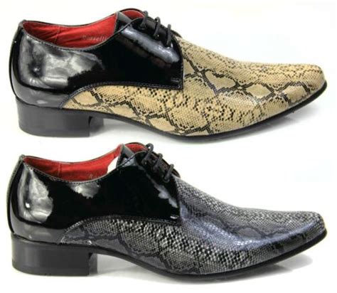 Mens Italian Designer Dress Shoes Snakeskin Pointed Leather Lined Black Beige EBay