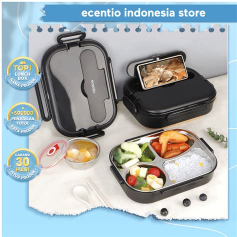 Jual Ecentio Lunch Box Stainless Kotak Makan Sekat Tahan Panas Dan