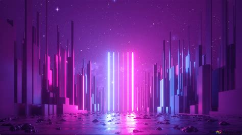 City Abstraction From Neon Lights 4k Wallpaper Download