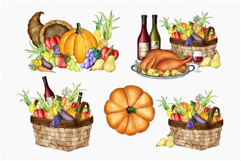 Watercolor Thanksgiving Clipart Fall Clipart Autumn Clipart Etsy