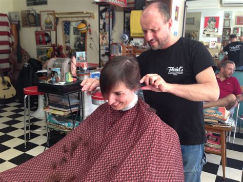 Woman Getting Haircut In Barbershop Best Haircut