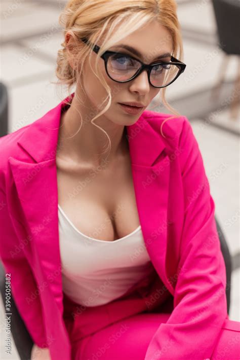 Pretty Sexy Young Woman Fashion Model With Big Breasts In Stylish Pink