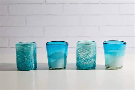 Verve Culture Glassware Mexican Handblown Glasses Aqua Set Of 4 Recycled Glass Bottles Best