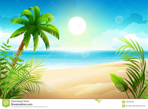 Sunny Day On Tropical Sandy Beach Palm Trees And Sea Paradise Holidays