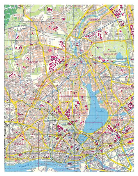 Large Detailed Street Map Of Hamburg City Hamburg Germany Europe