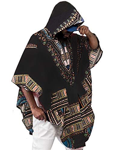 Daupanzees Mens African Print Dashiki Shirts Poncho Cape Hoodie