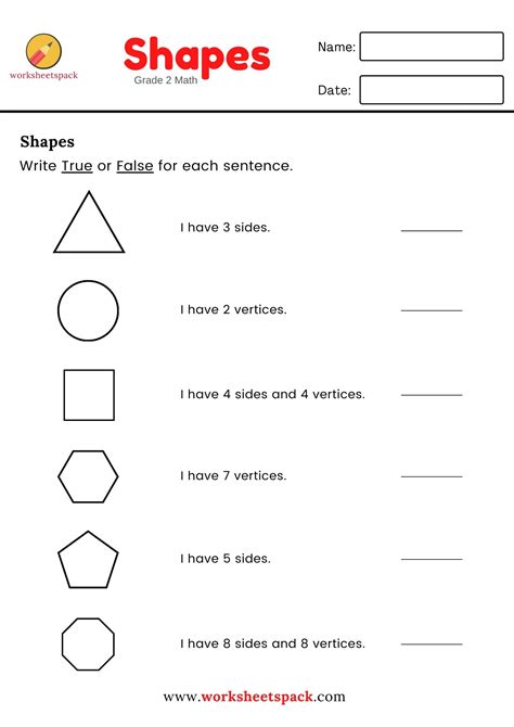 Grade 2 Math Shapes Printable Write True Or False For Each Sentence