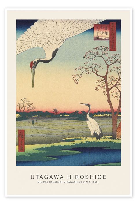 Stampa “minowa Kanasugi Mikawashima Japanese Cranes” Di Utagawa
