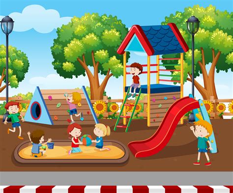 Children Playing At Playground 301322 Vector Art At Vecteezy