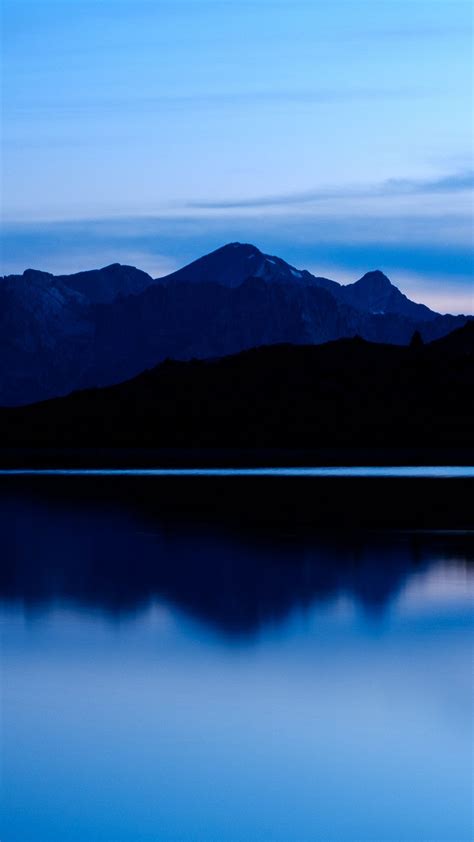 Download Wallpaper 938x1668 Mountain Lake Dusk Dark Landscape