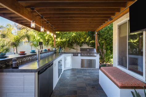 This bar also includes plenty of counter space for serving food, on its granite countertops, stainless steel sink and refrigerator. Chandler Outdoor Kitchen - Modern - Home Bar - Phoenix ...