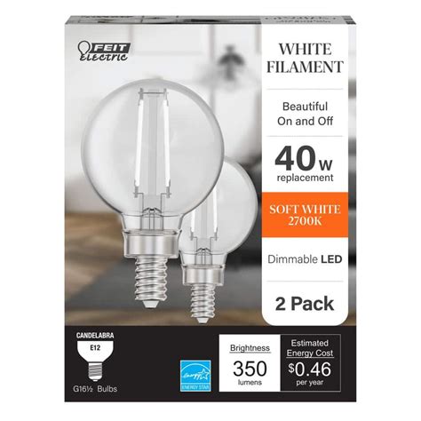 Feit Electric 40 Watt Equivalent G16 5 Dimmable White Filament CEC